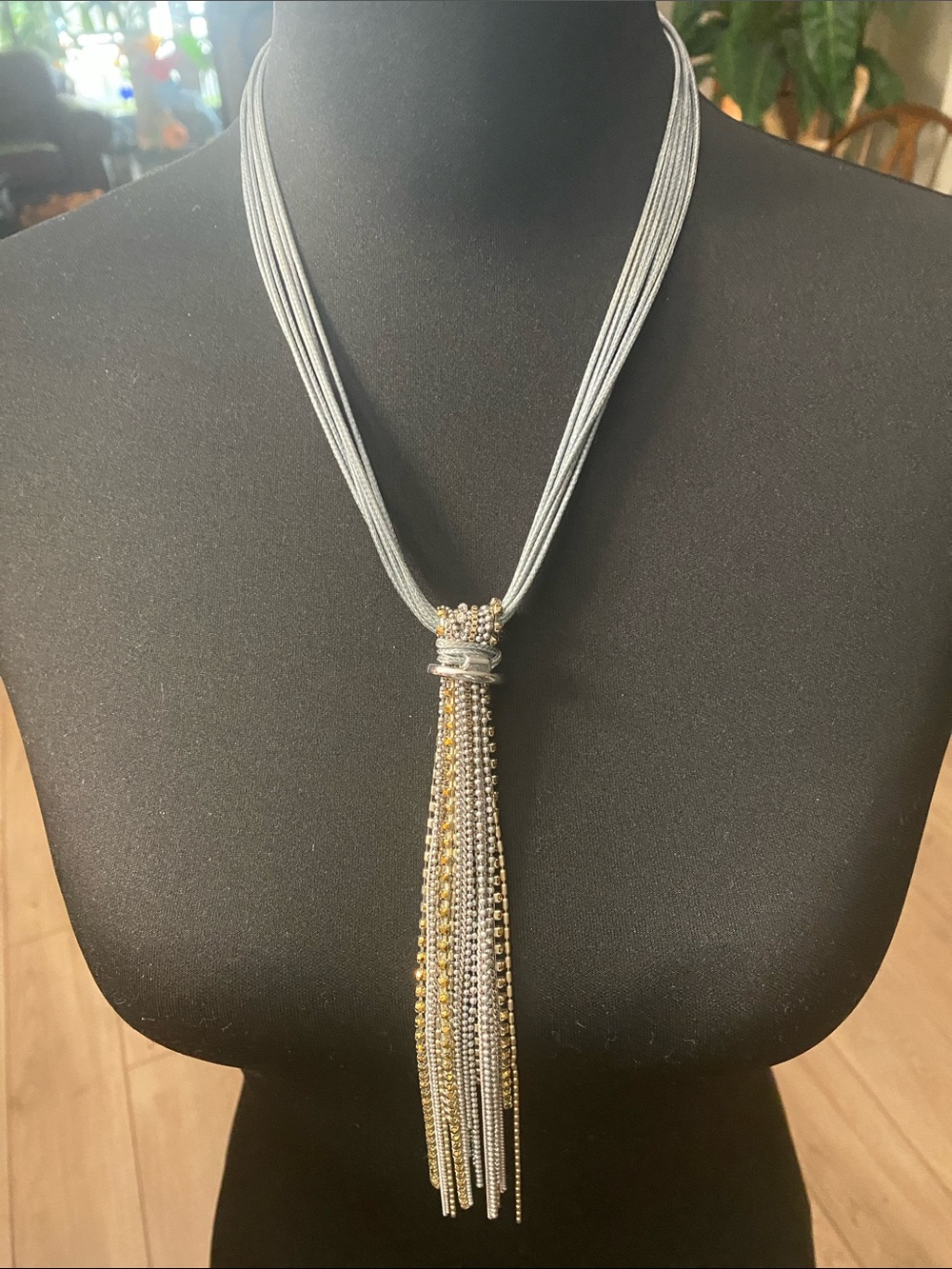 Chico's Silver and Gold Multi-Strand Tassel Necklace